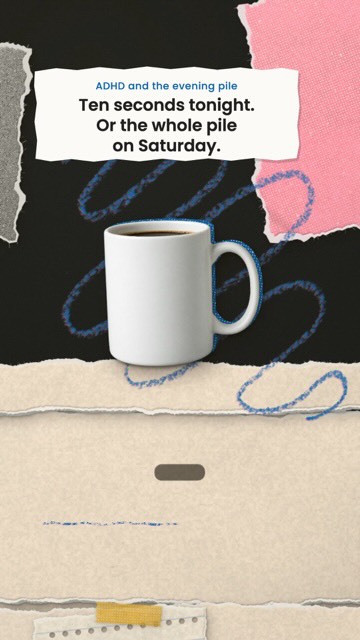 Goghini reel cover with a coffee mug and the words Ten seconds tonight. Or the whole pile on Saturday.